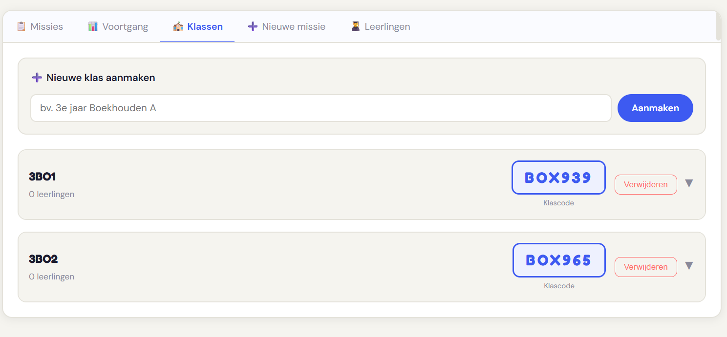 Klasbeheer met automatische klascodes in Ledger Legends