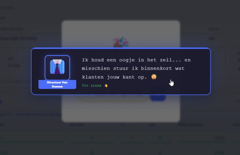 Directeur Van Damme komt langs met een bericht in een pop-up